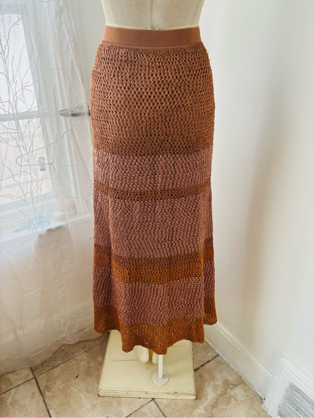 Missoni Striped Knit Maxi Skirt in Brown and Pink